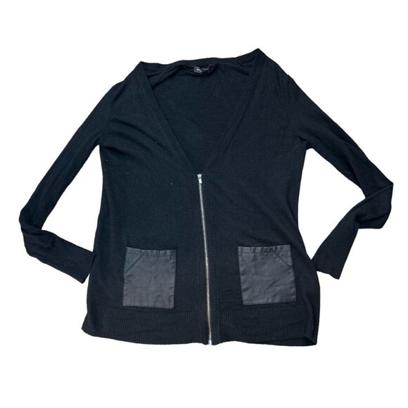 Banana Republic Leather Pocket Merino Wool Blend Cardigan in Black Size XS - Picture 7 of 8
